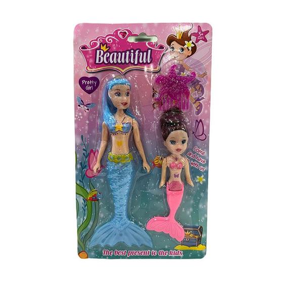 Imagem de Boneca Kit 2 Sereia Mãe e Filha acessórios fundo do mar