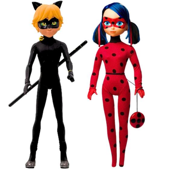 Imagem de Boneca Ladybug Com Ioiô 52cm E Boneco Cat Noir Com Bastão 56cm Infantil Articulados Original Novabrink