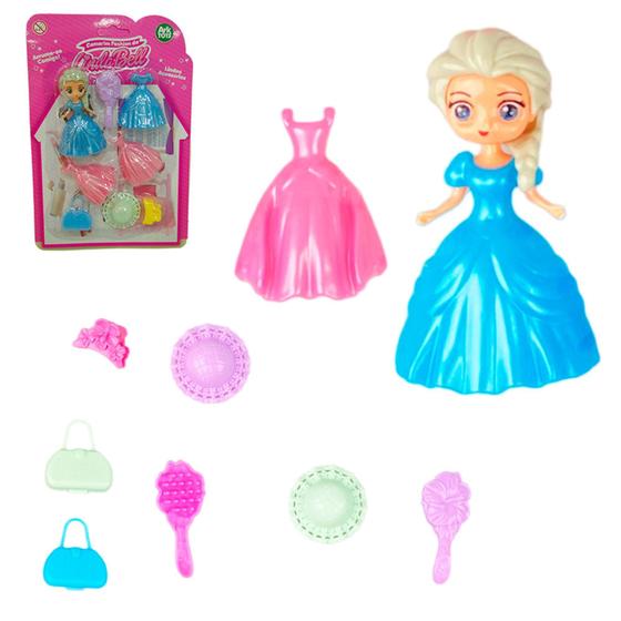 Imagem de Boneca linda bell troca roupa de plastico com escova + bolsa e acessorios 9 pecas - Ark Toys