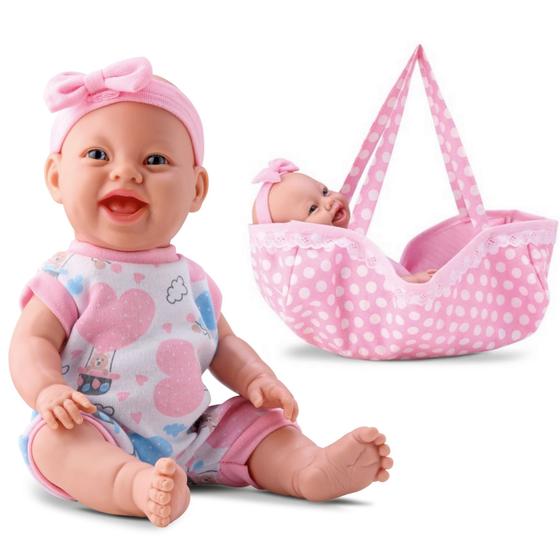 Imagem de Boneca Little Baby Passeio Bebê Vinil Macio Com Bolsinha