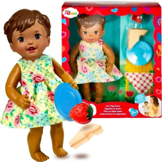 Imagem de Boneca Little Mommy Negra Vamos Brincar de Piquenique + 3 Acessórios - Mattel HBJ32