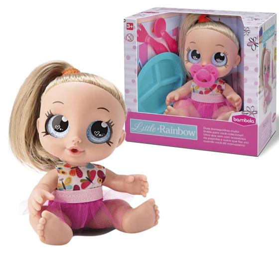 Imagem de Boneca Little Rainbow Hora da Papinha C/ Chupeta 100% Vinil 20cm - Bambola