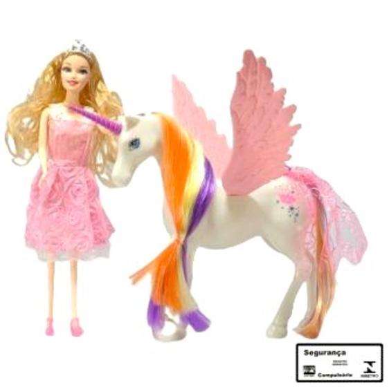 Imagem de Boneca Lucy Princesa Braskit Estilo Fashion Vestido Rosa com Unicornio