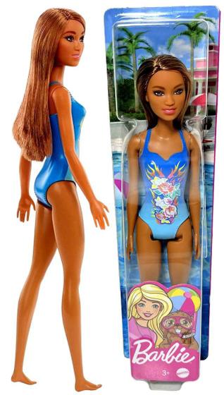 Imagem de Boneca Menina Barbie Fashionista Morena Praia - Maiô Azul - Mattel Brinquedos