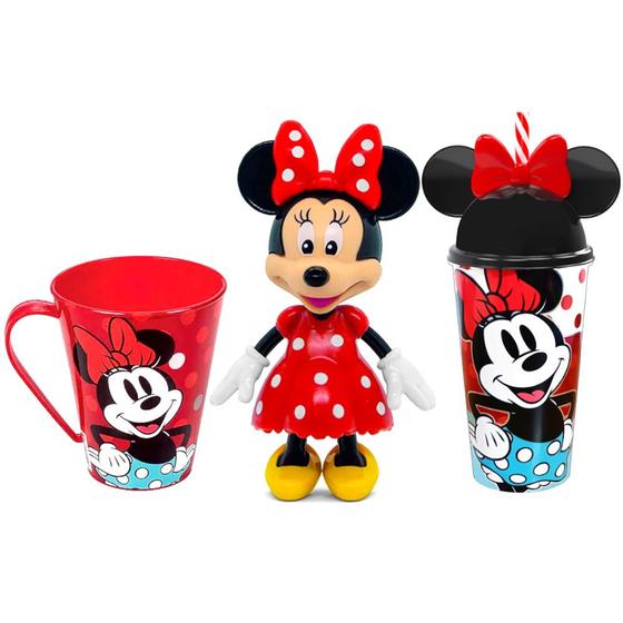 Imagem de Boneca Minnie com Óculos Mochila 13cm Elka + Copo e Caneca 