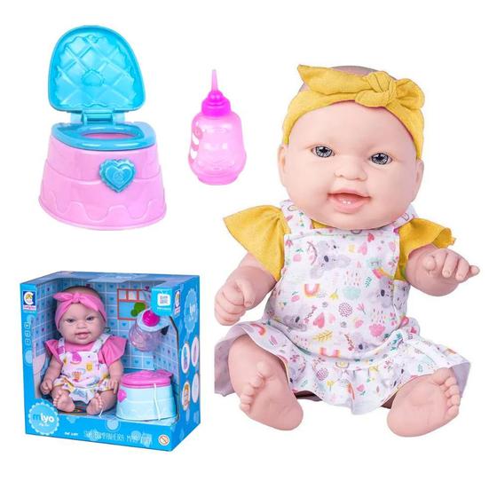 Imagem de Boneca Miyo Baby Menina Bebê 34cm Vinil Macia Reborn e Itens