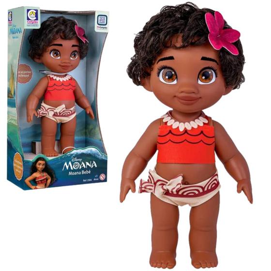 Imagem de Boneca Moana Baby 36cm Disney Princesa Bebê Infantil Articulada Em Vinil Brinquedos Cotiplás
