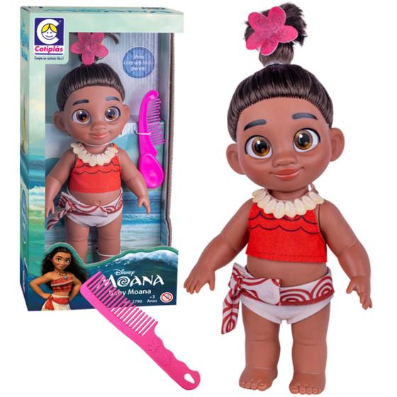 Imagem de  Boneca Moana Baby Princesa Realista 28cm Em Vinil Lavável Com Pente Cotiplás