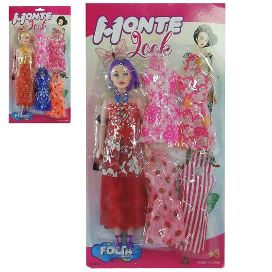 Imagem de Boneca monte lok troca roupa vestido de tecido 5 pecas