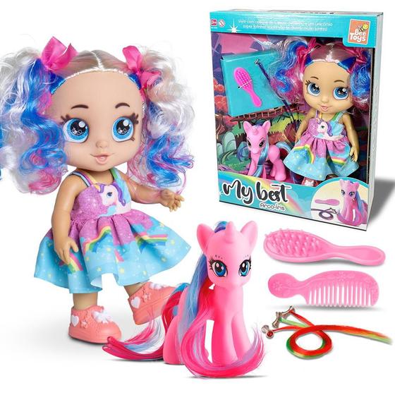 Imagem de Boneca My Best Colorida Com Unicórnio Acessórios - Bee Toys