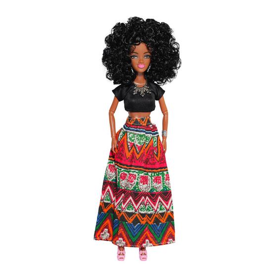 Imagem de Boneca Negra Estilo Barbie Articulada 32cm Africana vermelho