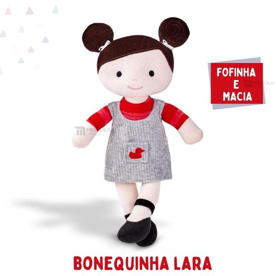Imagem de Boneca Pano Infantil Lara Antialérgico E Lavável 32 Cm Linda Presente Naninha Criança