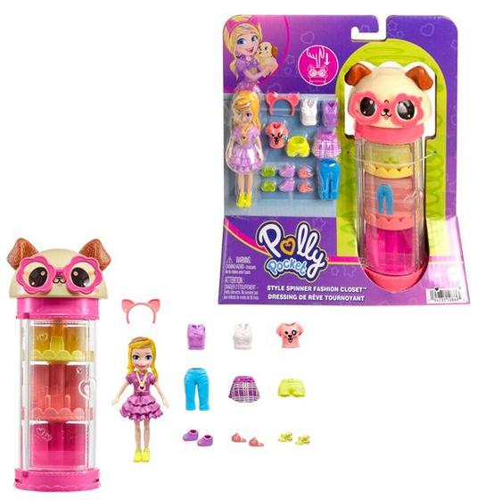 Imagem de Boneca Polly Pocket Com Armário de Modas Giratório Cachorrinho e Acessórios - Closet Fashion - Mattel - HWK06