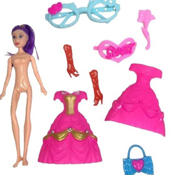 Imagem de Boneca Pretty Girl  Troca de Roupa brinquedo 8 Peças lindo