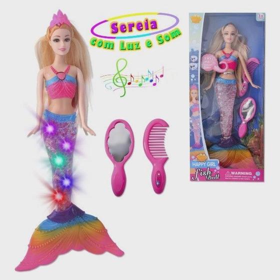 Imagem de Boneca Princesa Personagem Sereia Fasion Happy Girl Fish Doll Musical com Luz E Acessórios 30 Cm