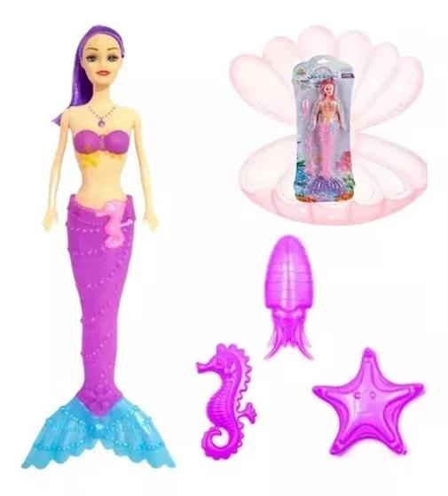 Imagem de Boneca Princesa Sereia Barbie Cauda Ascende Luz Acessórios