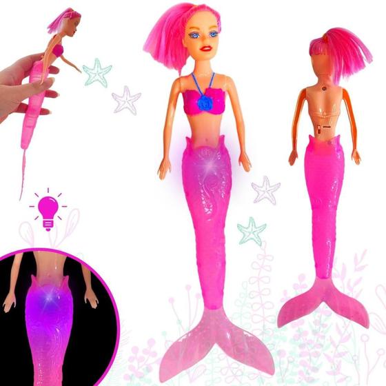 Imagem de Boneca Princesa Sereia Com Luzes Barata Rainha Dos Mares