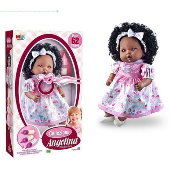 Imagem de Boneca que fala bebe com cabelo grande bebezao bonecona falante nenem loira negra com mamadeira
