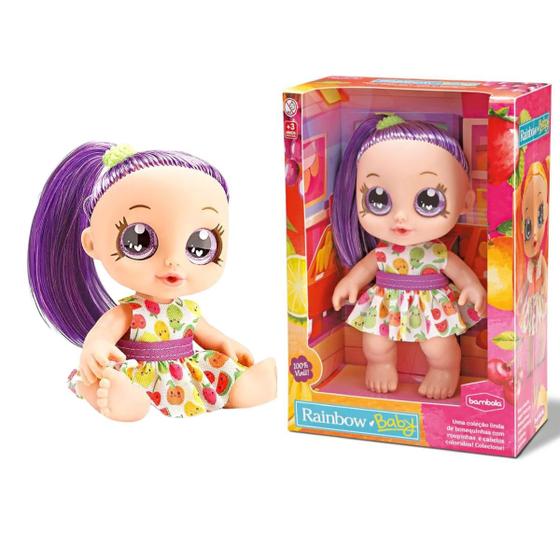 Imagem de Boneca Rainbow Baby Frutinha Uva Vinil Articulada 20cm - Bambola