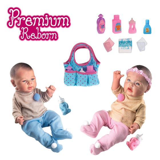 Imagem de Boneca Realista Reborn Gêmeos Bebês + Bolsa de Maternidade