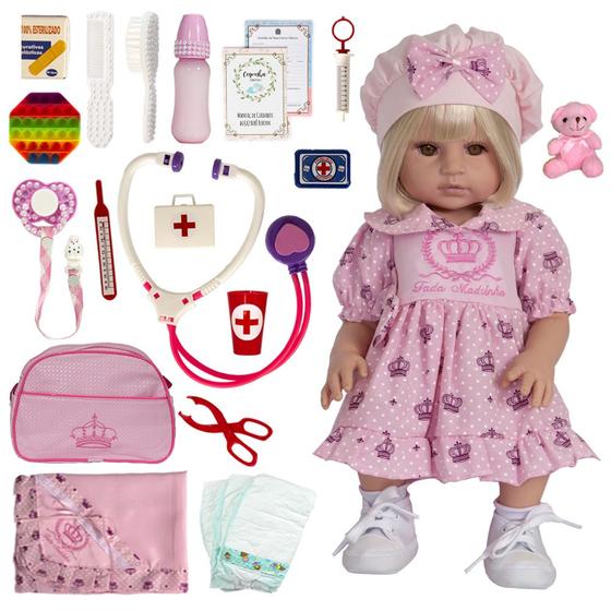 Imagem de Boneca Reborn 100% Silicone Infantil Grande Adora Loira Luxo