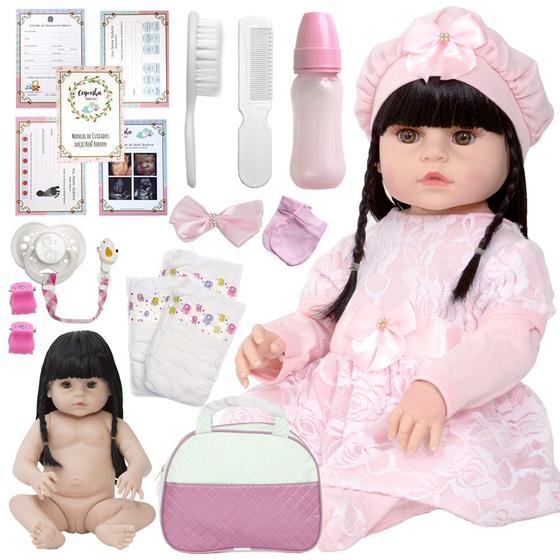 Imagem de Boneca Reborn 100% Silicone Princesa Morena 20 Itens Bolsa