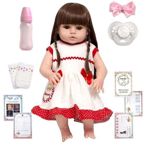 Imagem de Boneca Reborn Adora Cabelo Longo Vestido Vermelho Acessórios