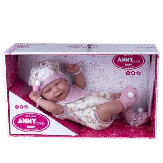 Imagem de Boneca reborn anny doll baby menina macacao e babador 42cm cotiplas