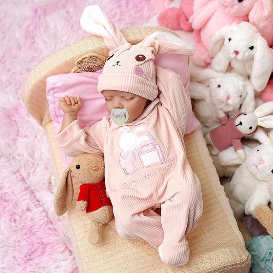 Imagem de Boneca Reborn Baby Doll JIZHI Lifelike 43 cm com brinquedo de coelho e kit de alimentação