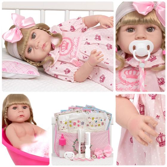 Imagem de Boneca Reborn Bebê Abigail Vestido Coroa Enxoval Completo