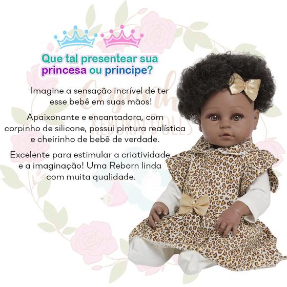 Imagem de Boneca Reborn Bebê Negra Princesa 46cm Com Vários Acessórios