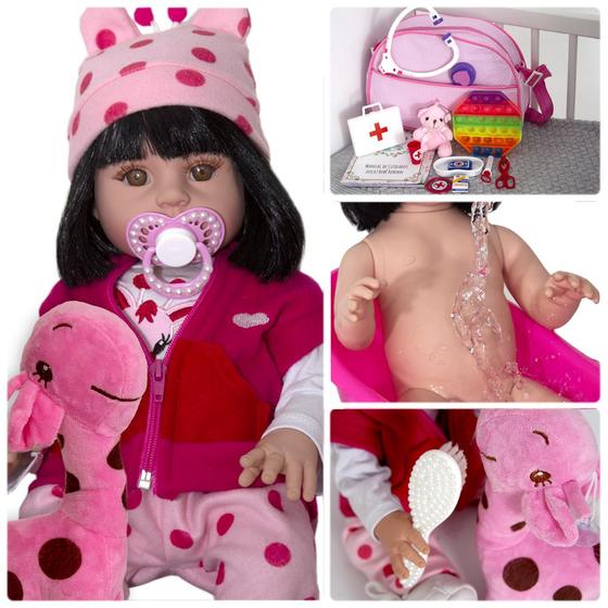 Imagem de Boneca Reborn Bebe Reborn Menina 100% Silicone + Girafinha