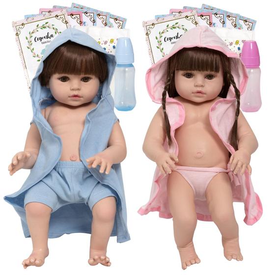 Imagem de Boneca Reborn Gêmeos 100% Silicone + Itens Envio Imediato