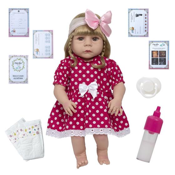 Imagem de Boneca Reborn Grande Cabelo Loiro Fofinha Com Acessórios