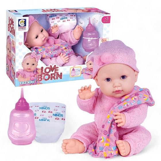 Imagem de Boneca Reborn Love Born Naninha Faz Xixi Realista 35,5cm Abre e fecha o Olho