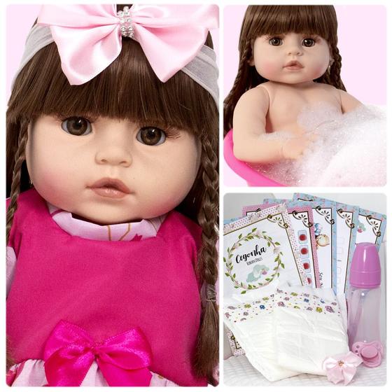 Imagem de Boneca Reborn Menina 100% Silicone 13 Acessórios Completa