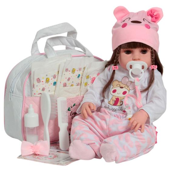 Imagem de Boneca Reborn Menina Com Lindo Conjunto Bolsa Acessórios