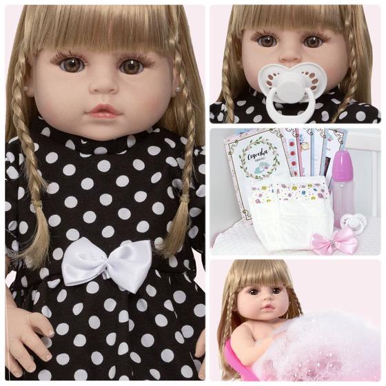 Imagem de Boneca Reborn Menina Loira Realista Lindo Vestido Enxoval