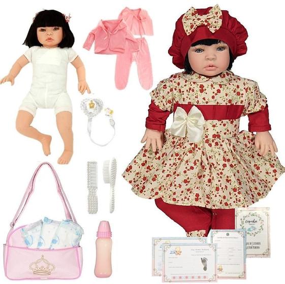 Imagem de Boneca Reborn Menina Morena Com Bolsa Maternidade + Enxoval