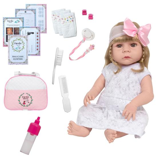 Imagem de Boneca Reborn Menina Vestido Branco Completo Envio Imediato