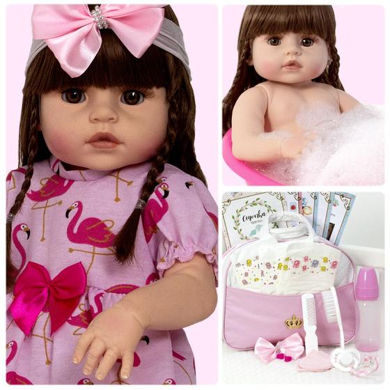 Imagem de Boneca Reborn Princesa 100% Silicone + 20 Acessórios Bolsa