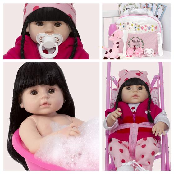 Imagem de Boneca Reborn Princesa Girafinha Pode Banho Kit Acessórios