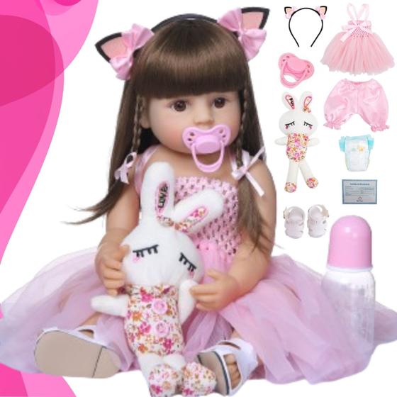 Imagem de Boneca Reborn Realista 100% Silicone Pode dar Banho NewHappy