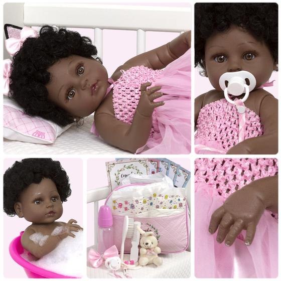 Imagem de Boneca Reborn Realista Negra Bailarina Com Bolsa Envio 24hrs