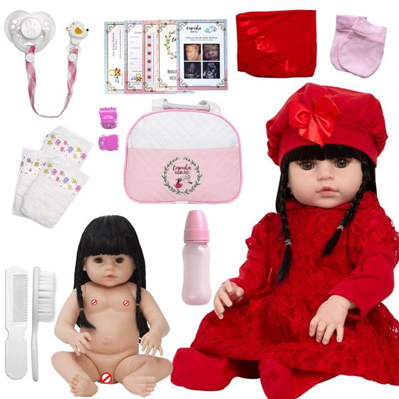 Imagem de Boneca Reborn Recém Nascida Morena Baby Bolsa Maternidade