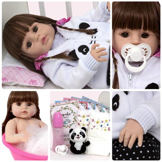 Boneca Reborn Recém Nascida Princesa Pandinha Cabelo Longo - Cegonha Reborn Dolls Imagem de Boneca Reborn Recém Nascida Princesa Pandinha Cabelo Longo
