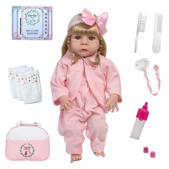 Imagem de Boneca Reborn Toda de Vinil Siliconado Kit 20 Acessórios