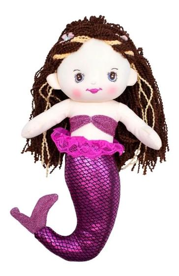 Imagem de Boneca Sereia Biquini Vinho Escamas Saia Pink 32cm