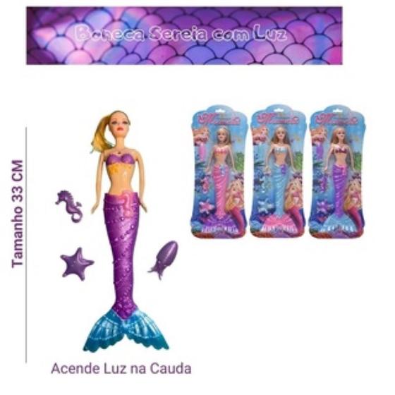 Imagem de Boneca Sereia estilo Barbie com luz brilhante na cauda com Acessórios - Infantil Crianças e Meninas