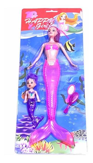 Imagem de Boneca Sereia mãe e filha com Cauda Bicolor Iluminada com Acessórios